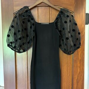 Flying Tomato Black Sheath Dress with Puff Sleeves